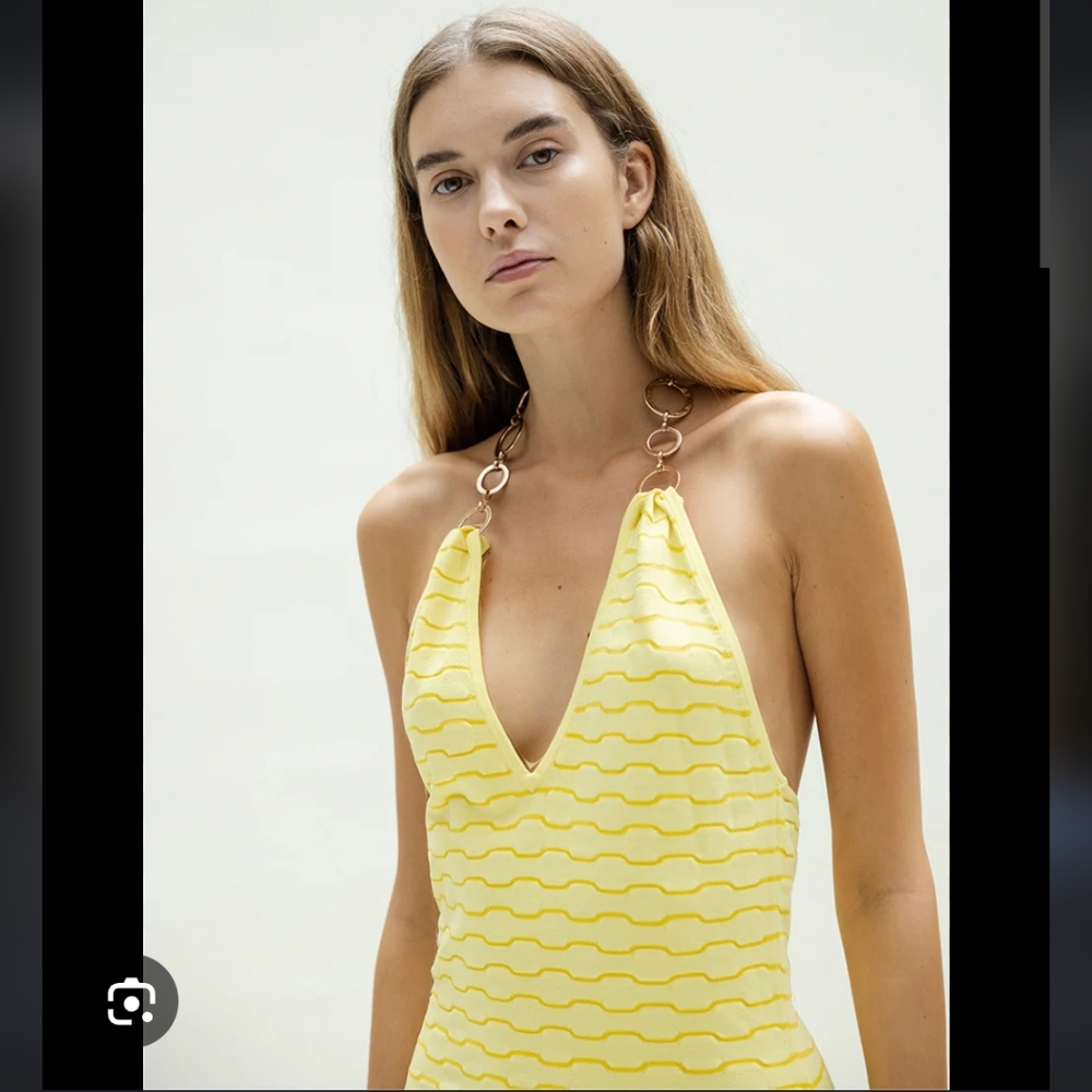 NWT Musier Paris Gold Chain Halter Neck Losde French Designer sleeveless Dress